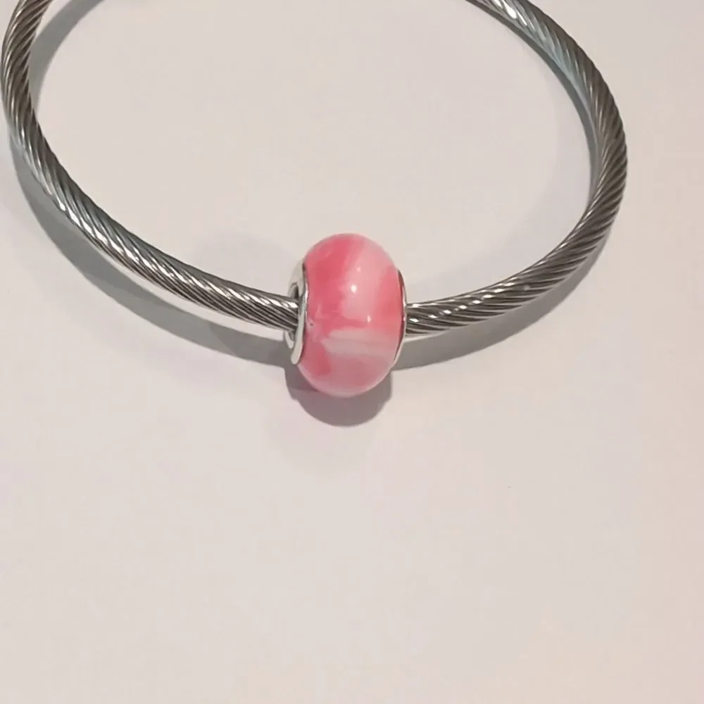 Silver‎ Blended Pink and White Charm for Pandora Style